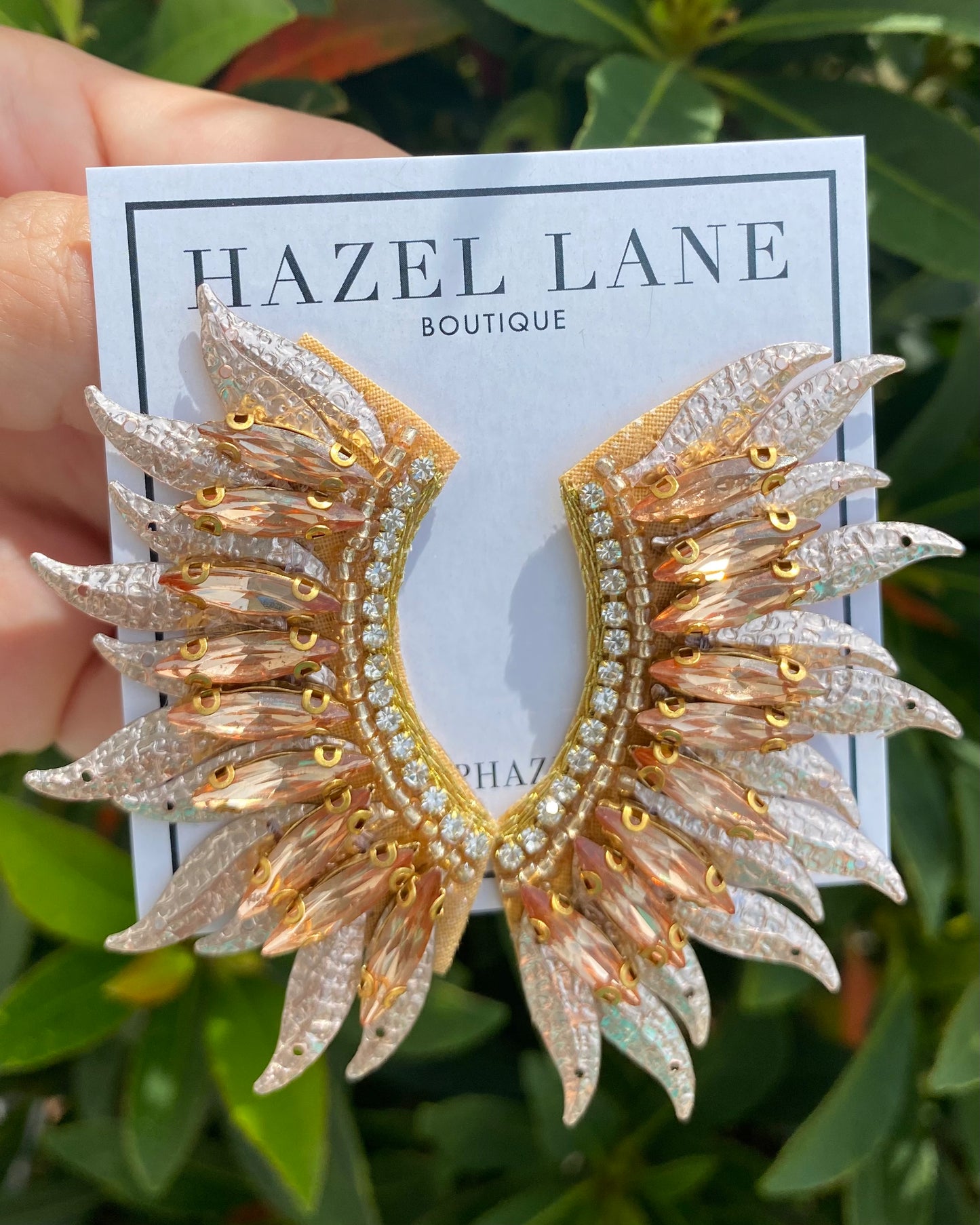 Sequin & Glass Wing Earrings- Champagne