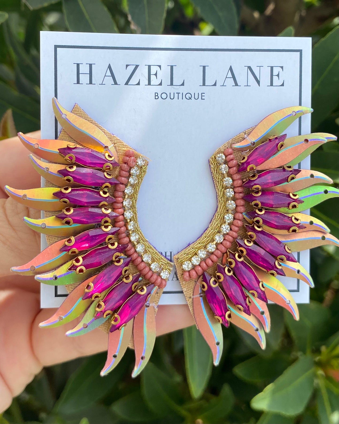 Sequin & Glass Wing Earrings- Purple