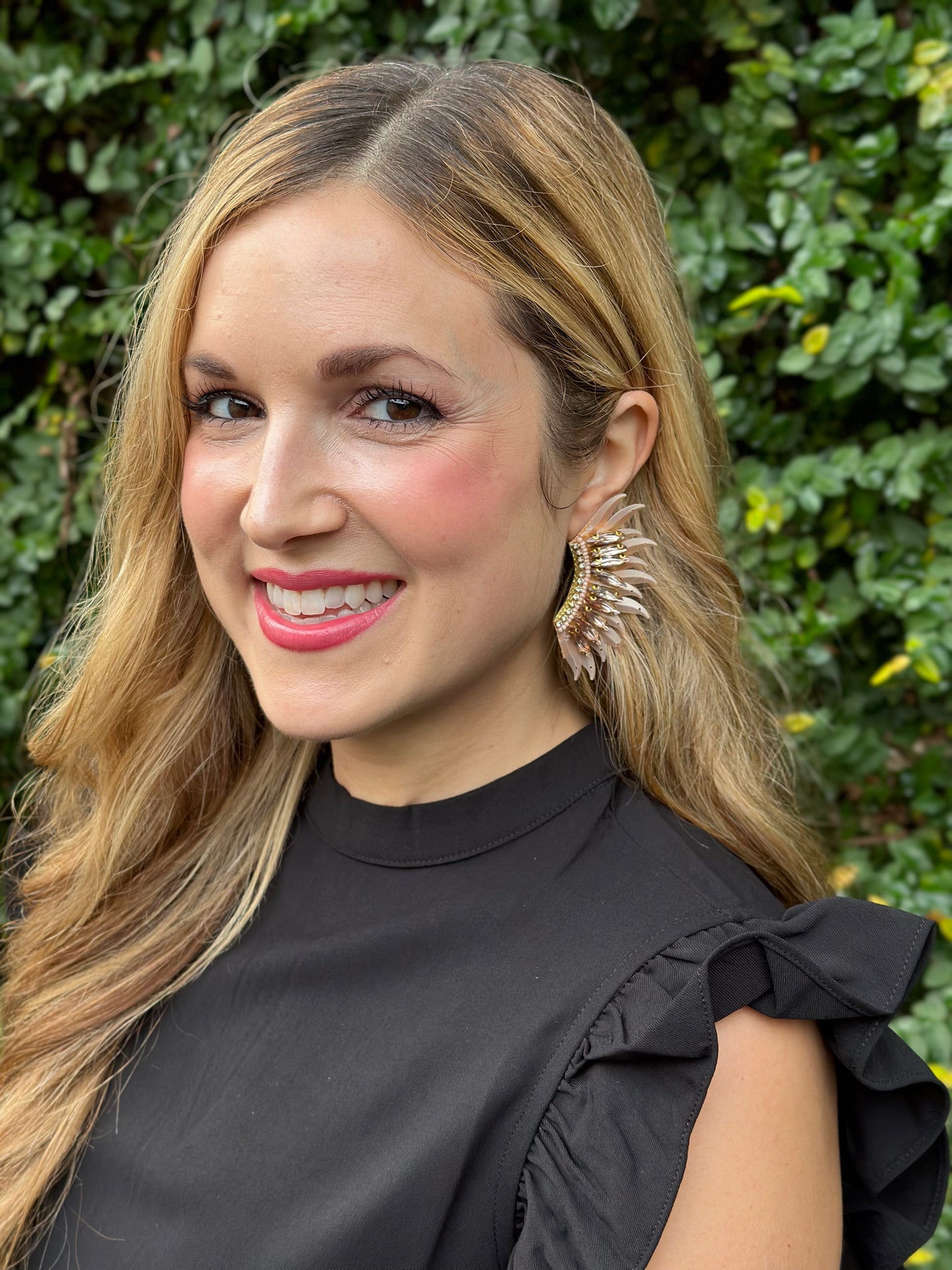 Sequin & Glass Wing Earrings- Blush