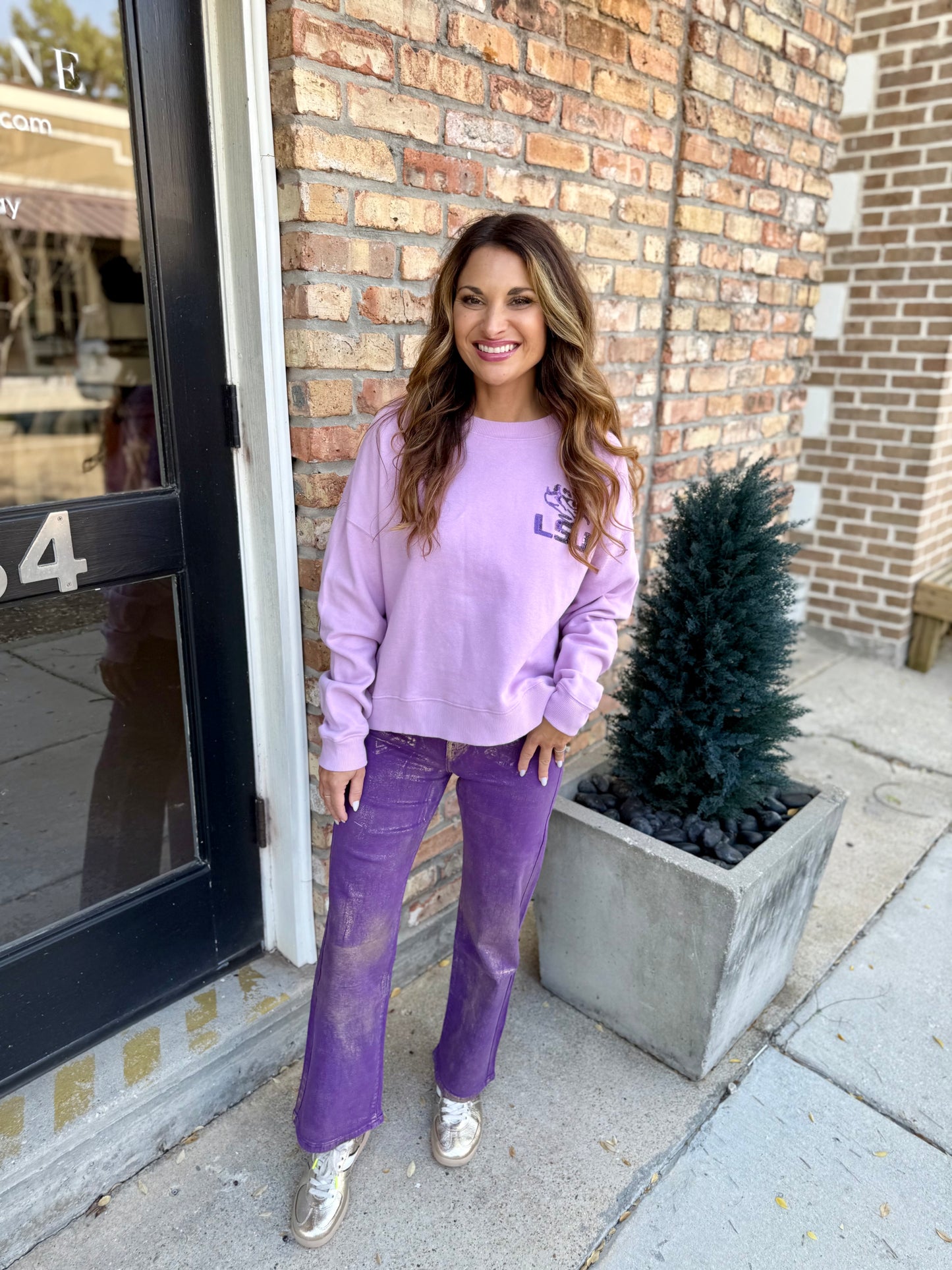 LSU Sequin Boxy Sweatshirt- Lavender