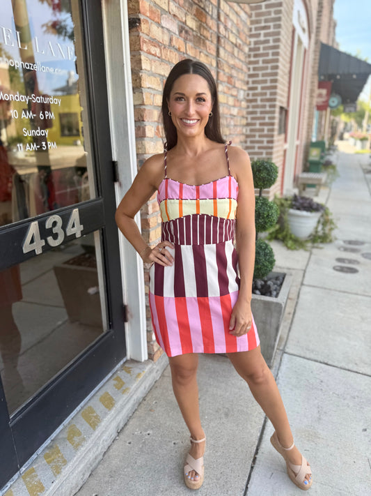 Hannan Stripe Mini Dress- Multi
