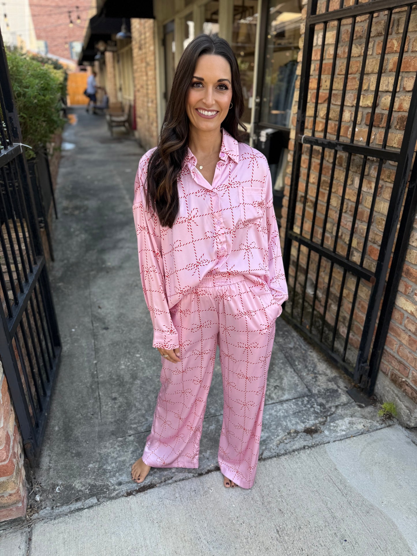 Christmas Bow Pajama SET- Pink/Red