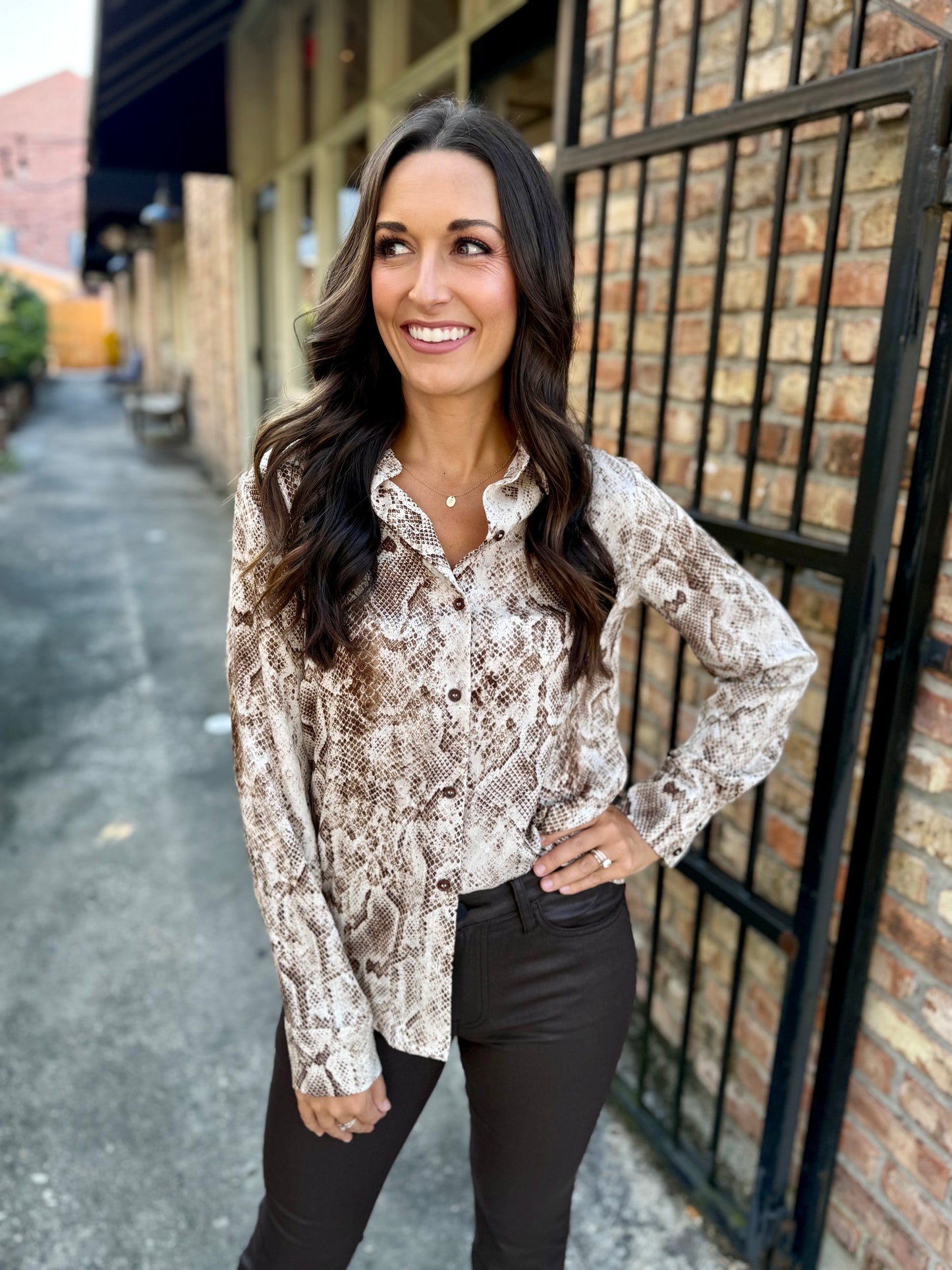 Python Button Down Top- Brown