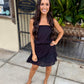 Eyelet Linen Mini Dress- Black