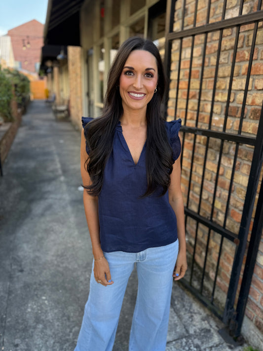 Heidi Linen Top-Navy