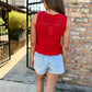 Conklin Crochet Fringe Tank- Red
