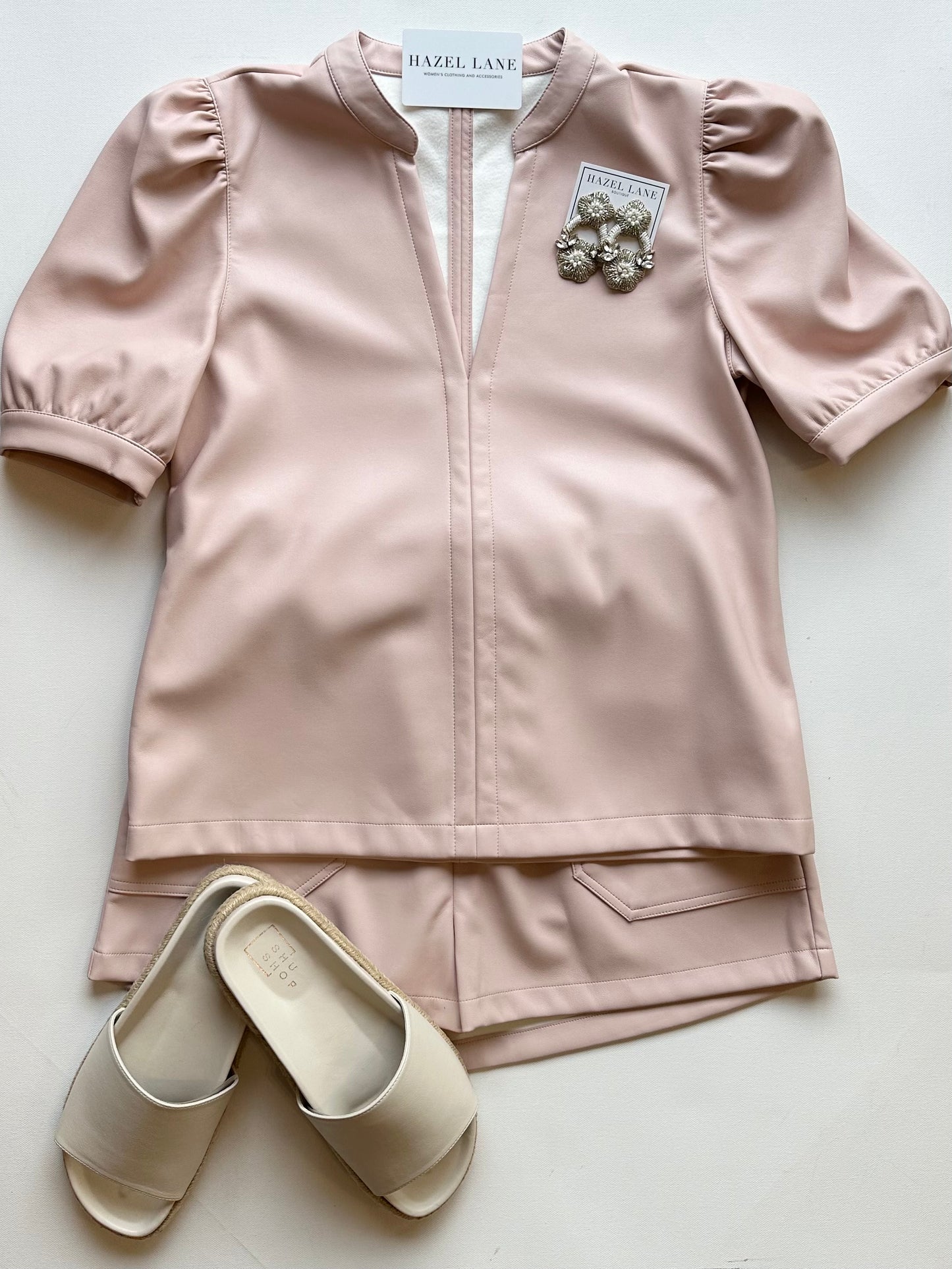 Jane Faux Leather Top- Rose Taupe