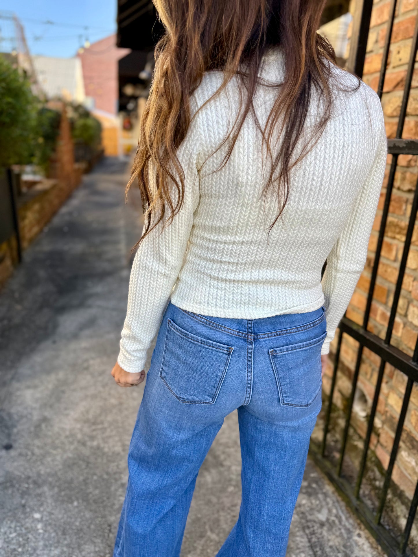 Maris Raised LS Knit Top- Ivory