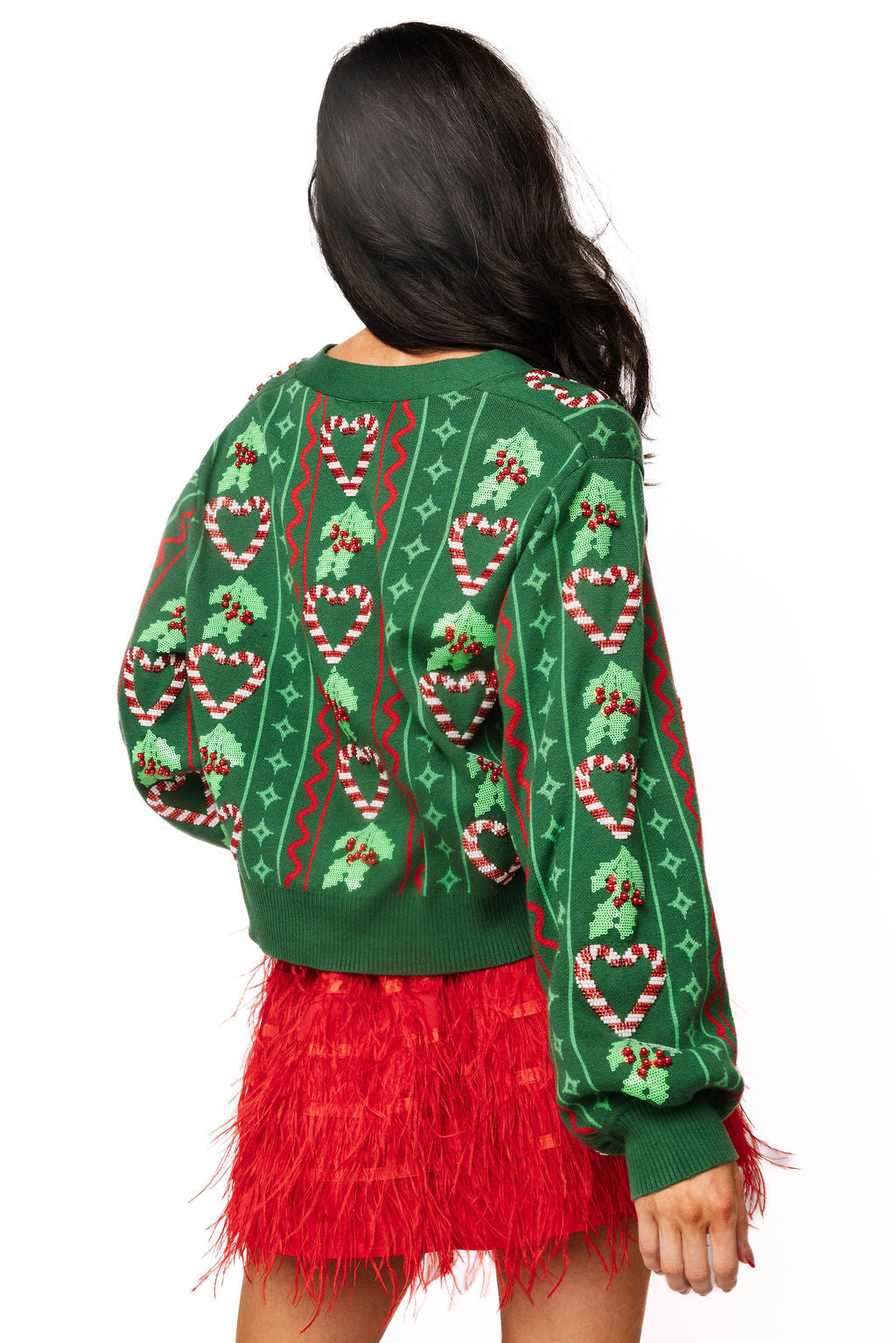 Queen Holly & Peppermint Cardigan- Green