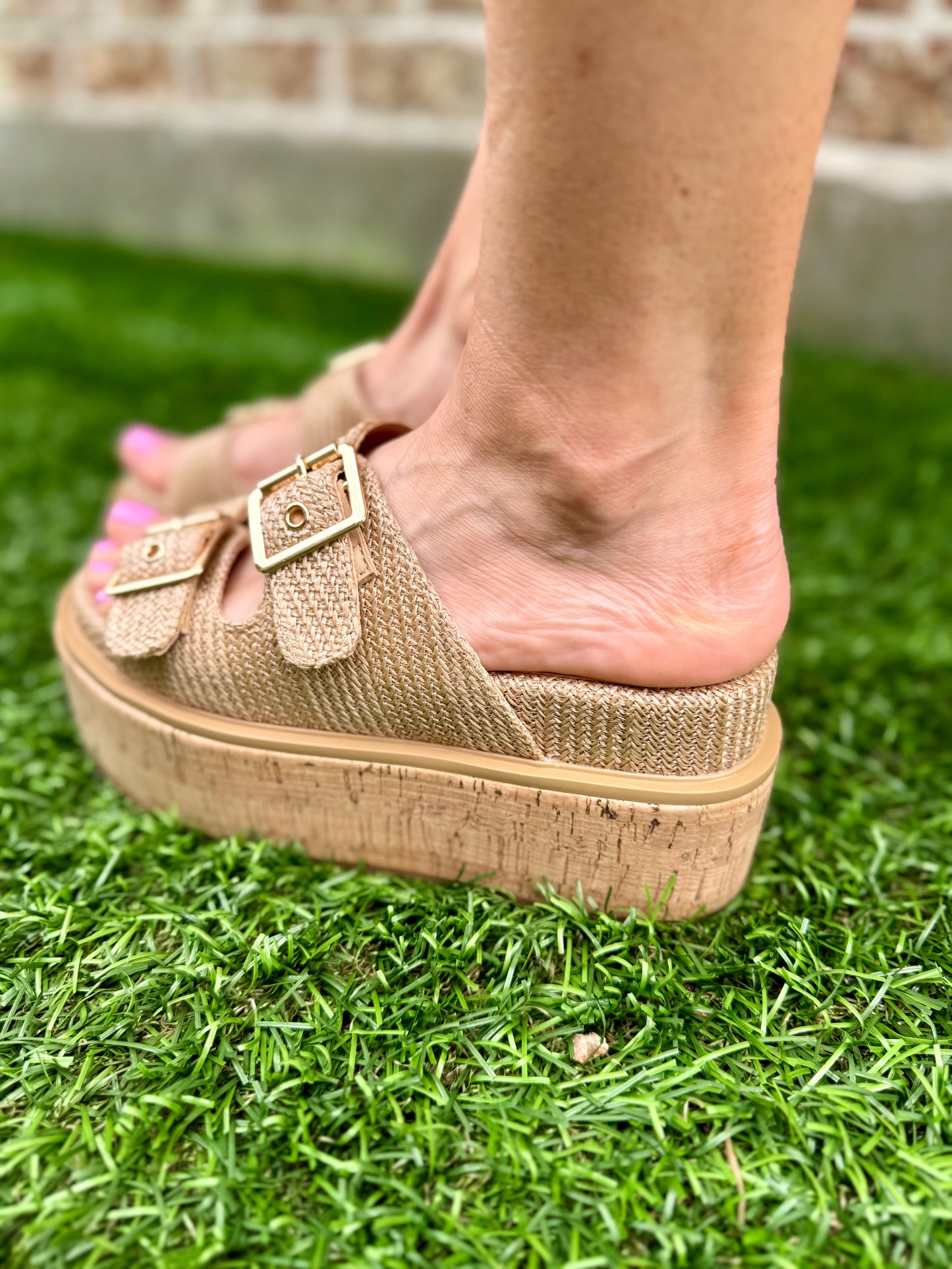 Lucinda Flatform Sandal- Natural Woven