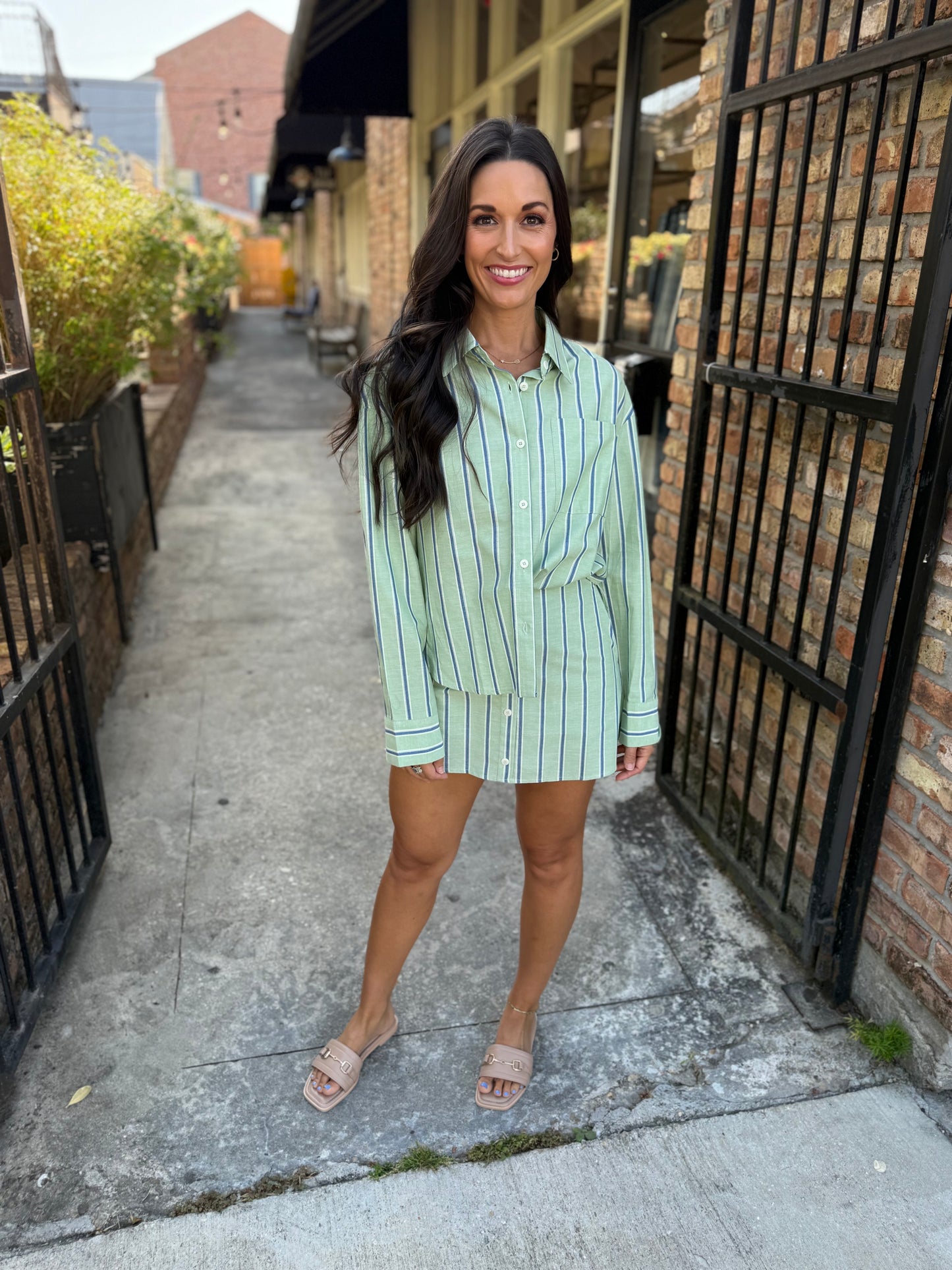 Pin Stripe 2 PC Set- Green