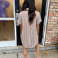 Day Striped Shirt Dress- Brown