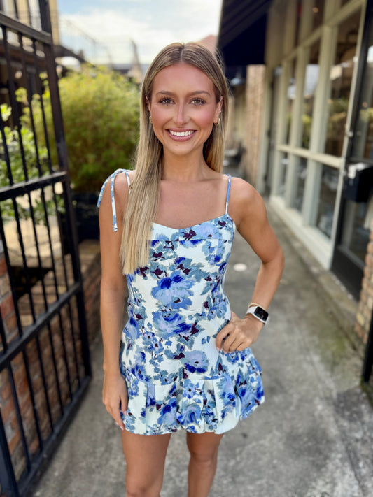 Kyra Mini Dress- Blue Floral