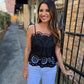 Embroidered Eyelet Peplum- Black