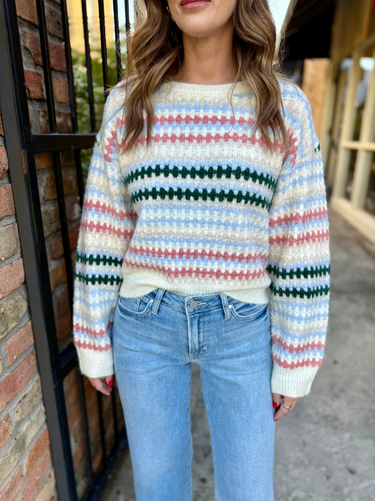 Pattern Cropped Sweater- Cream Multi