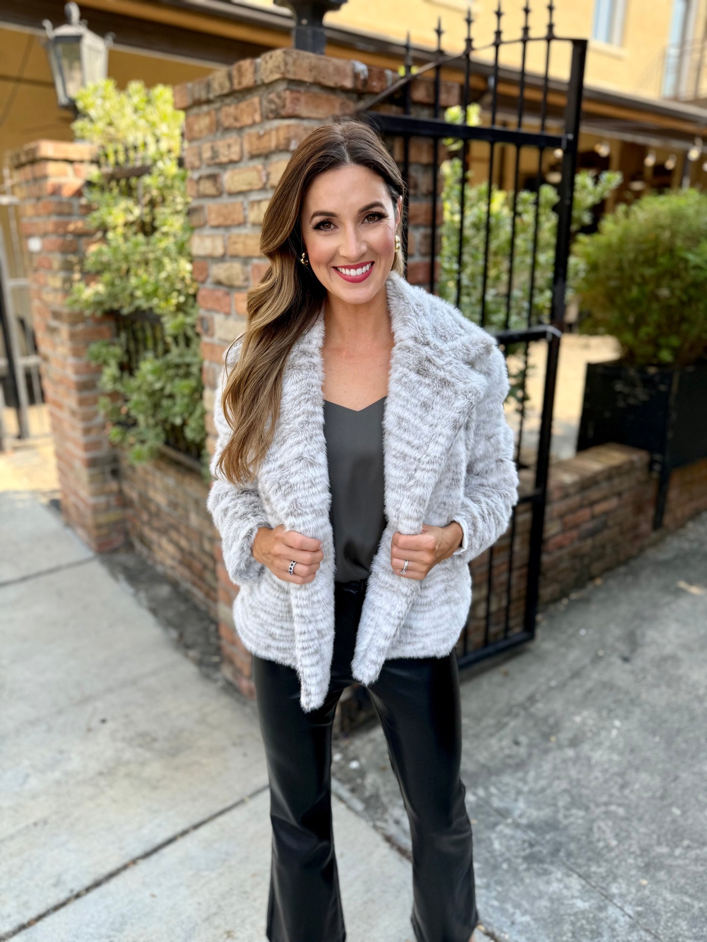 Pretty Fab Faux Fur Jacket- Ivory/Grey