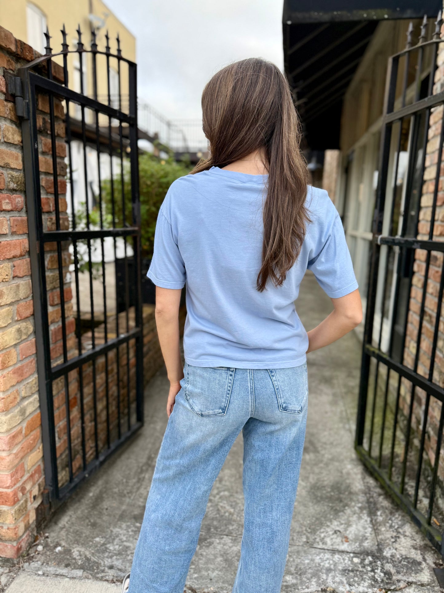 Olive You Cropped Tee- Blue