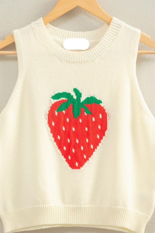Strawberry Knit Tank- Cream