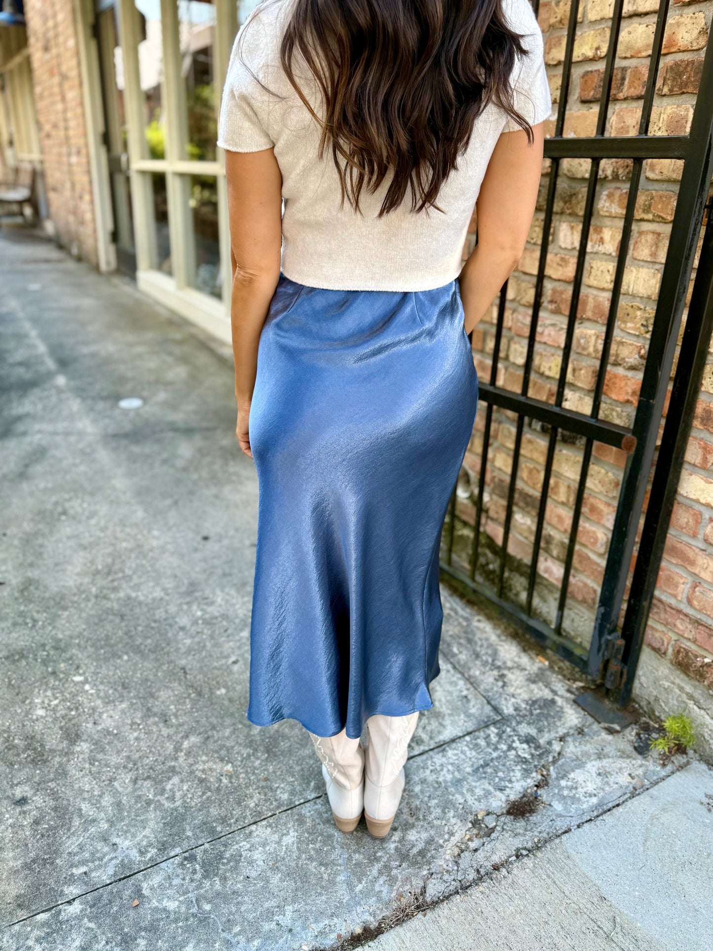Kaylee Satin Maxi Skirt- Dusty Navy
