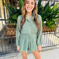 Gathering Button Up Romper- Dark Sage