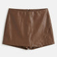 Cleo Leather Skort- Brown