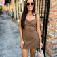 Kickoff Twist Romper Dress- Brown