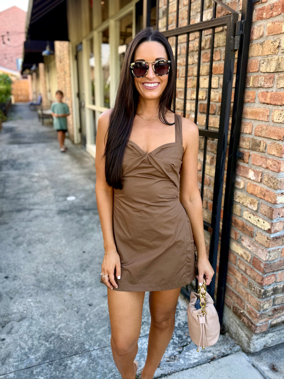 Kickoff Twist Romper Dress- Brown