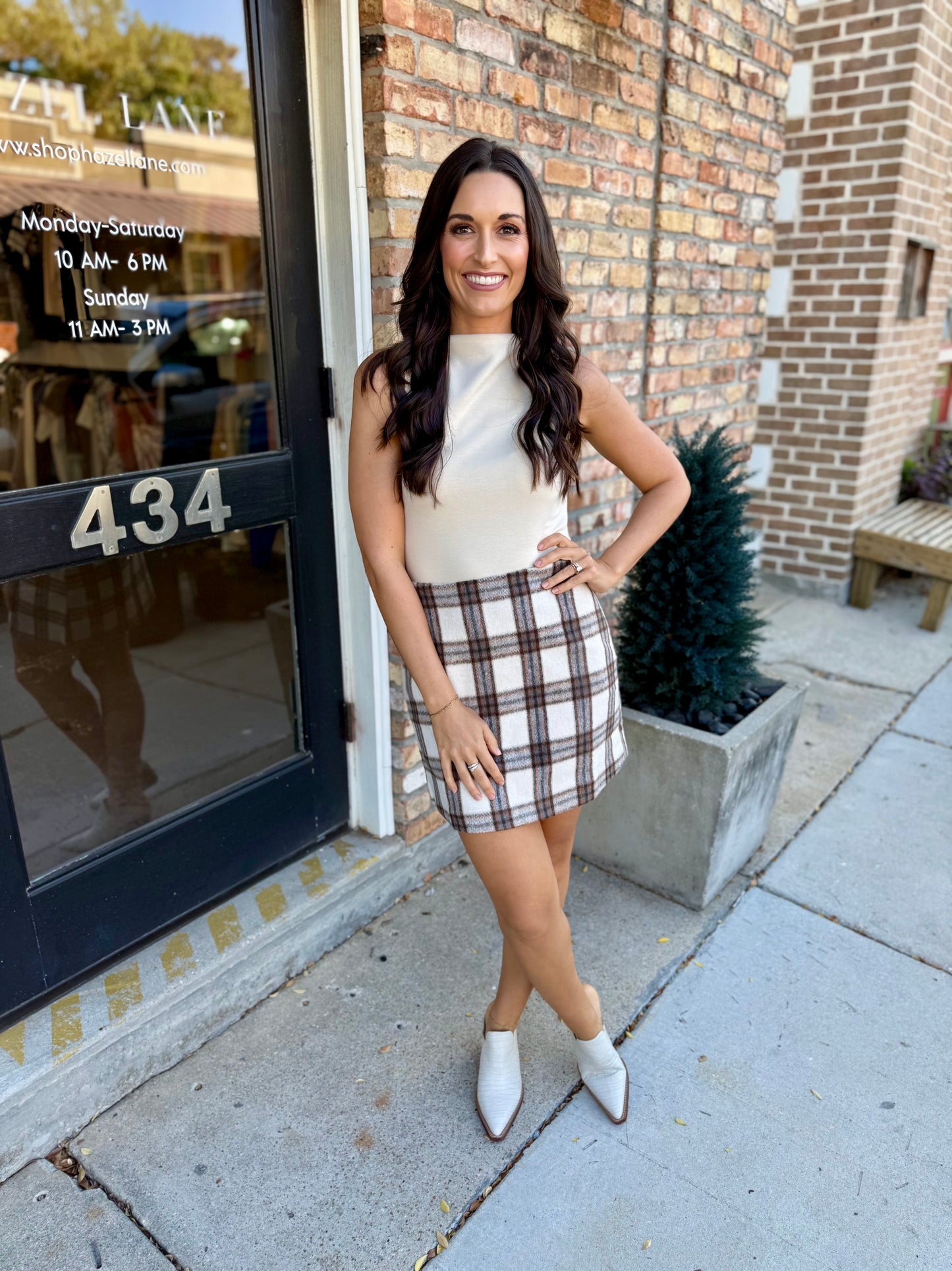 Manhattan Plaid Mini Skirt- Cream