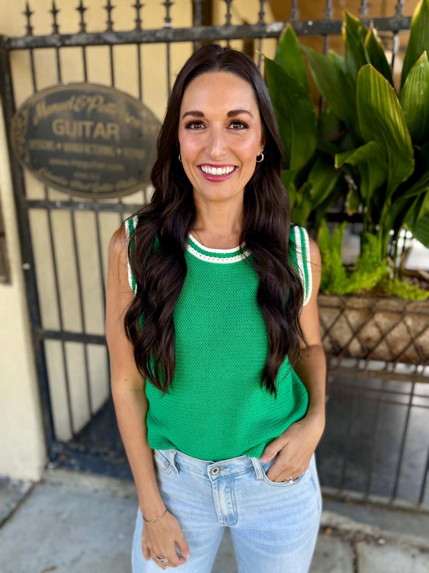 Vanessa Crochet Tank- Green & White
