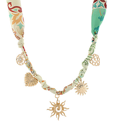 Scarf Necklace- Sun/Multi Charm Green