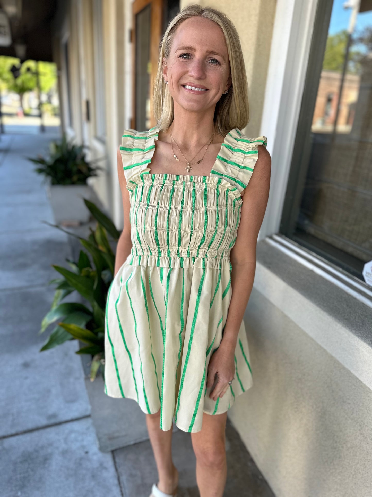 Sally Striped Mini Dress- Beige/Green