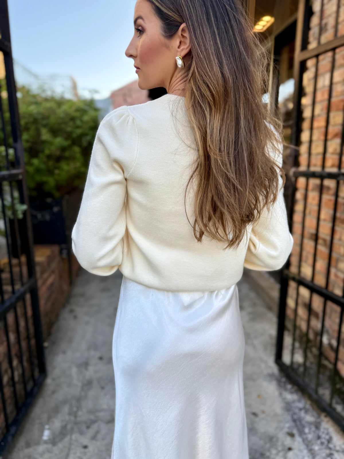 Rhinestone Bow Cardigan- Cream