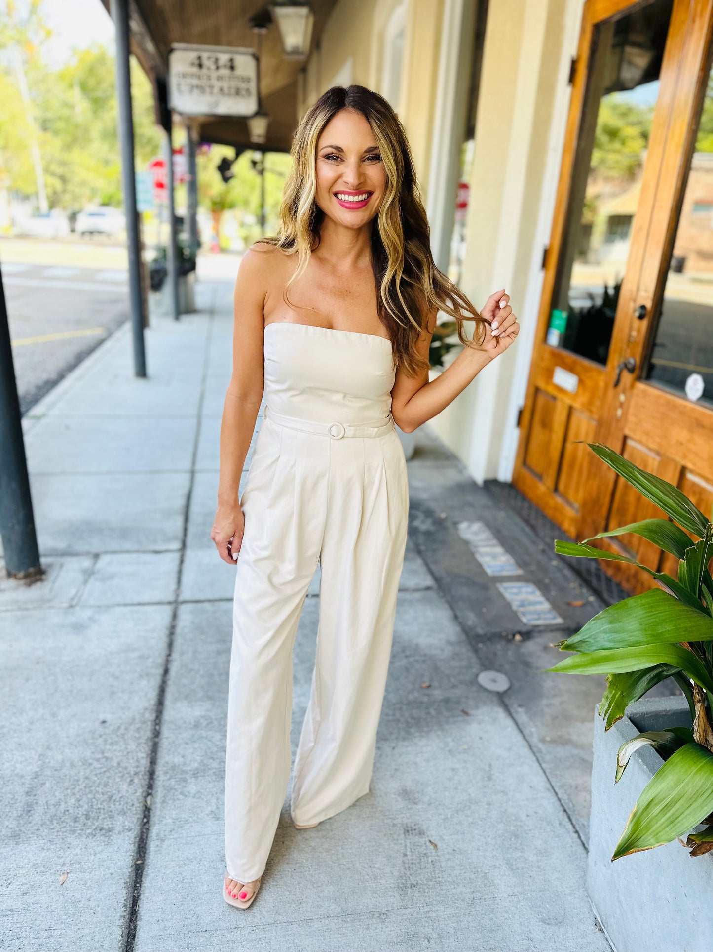 Past Midnight Tube Jumpsuit- Cream