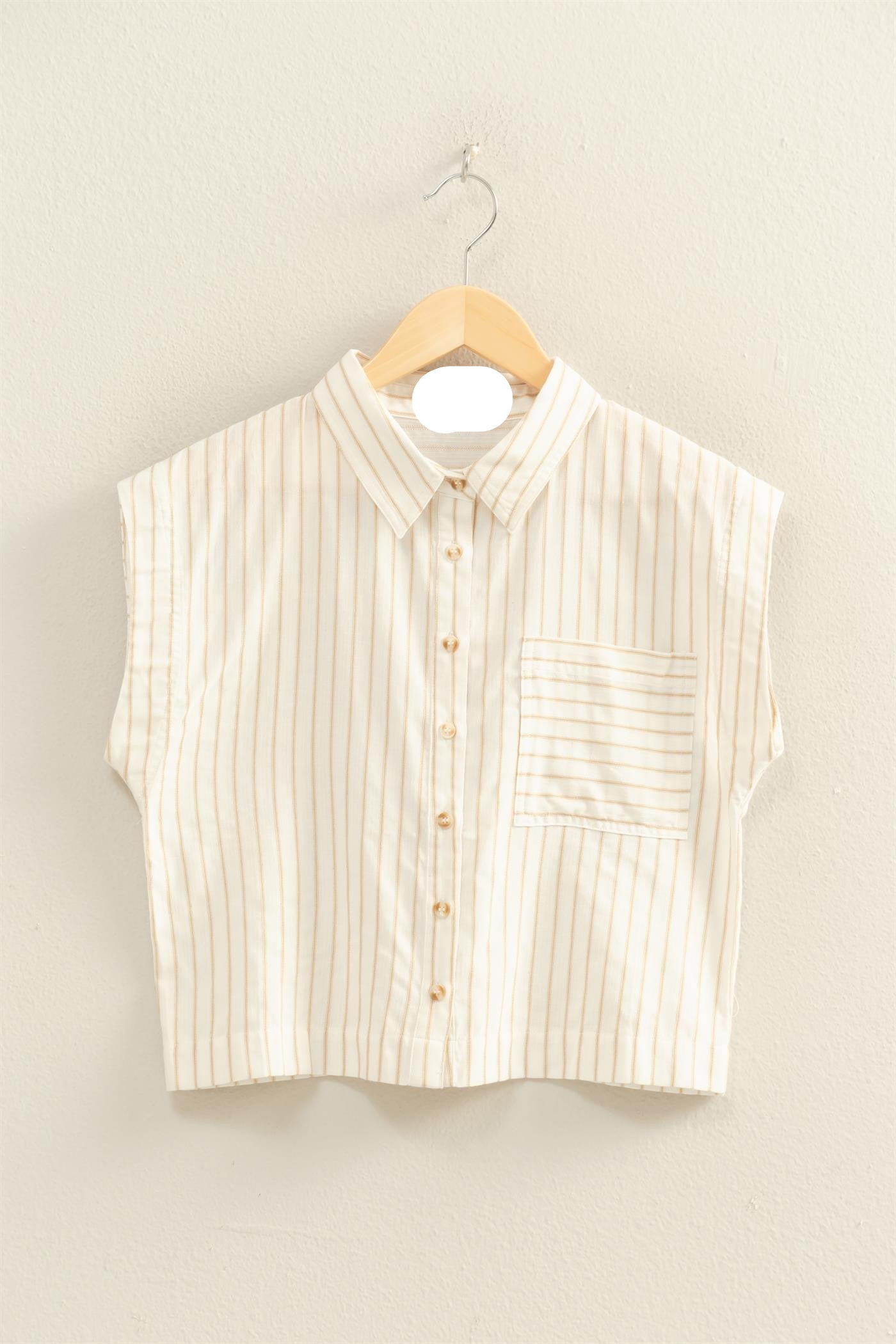 Barry Striped Button Up Top- Taupe