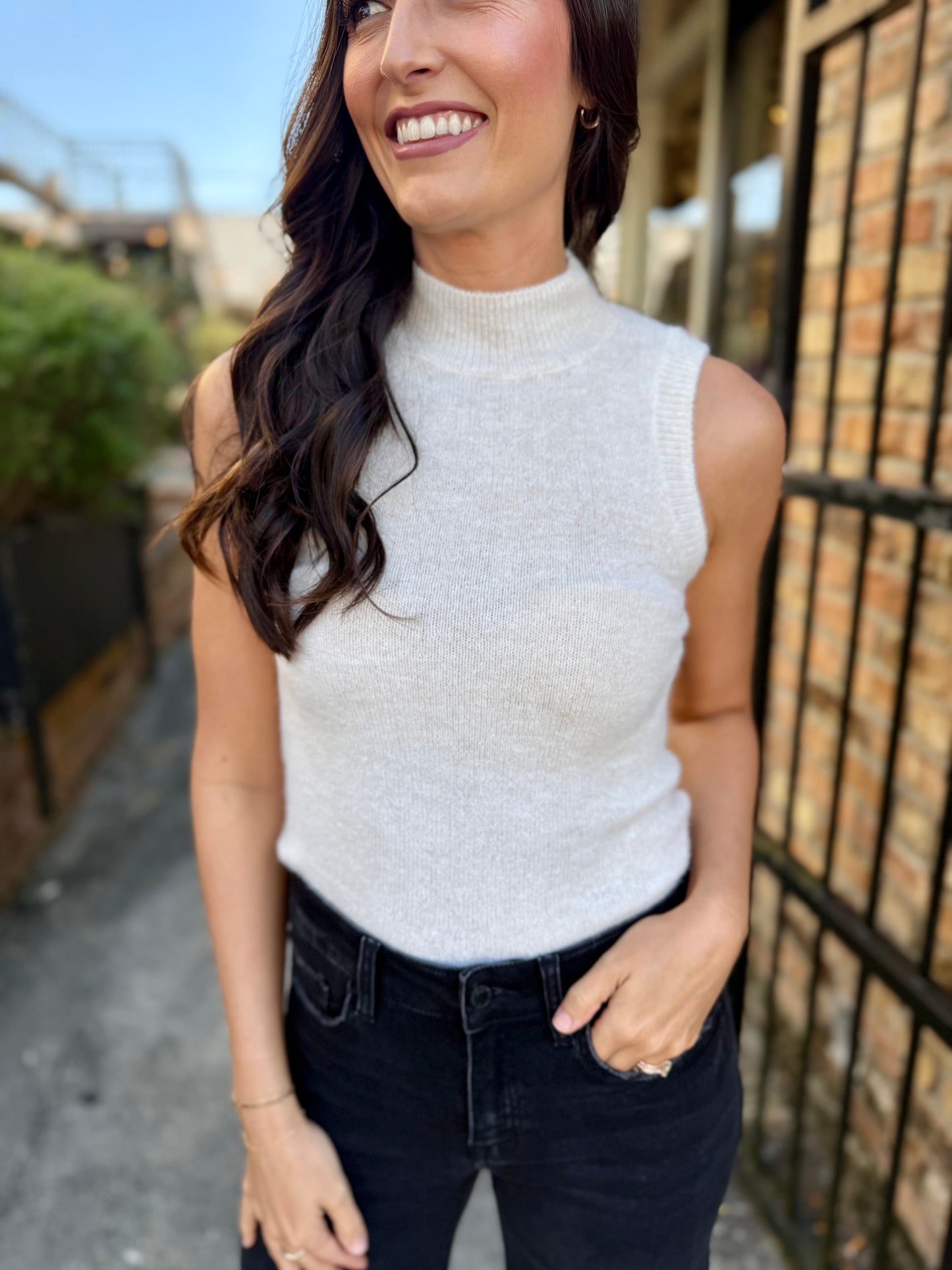 Brianna Turtleneck Sweater Tank- Cream