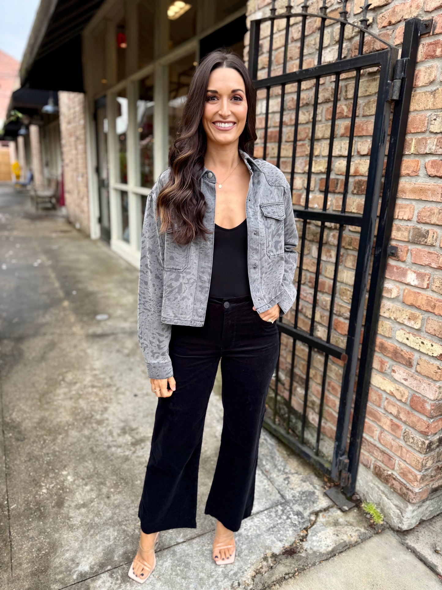 Miley Button Front Jacket- Grey Cheetah