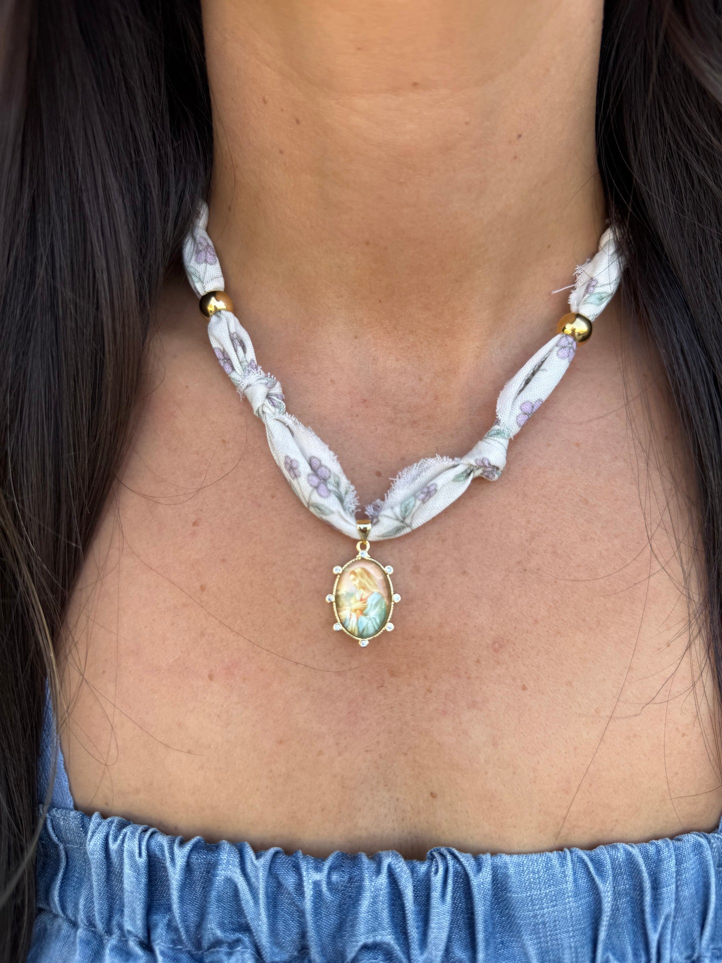 Scarf Necklace- Lavender/Blessed Mother