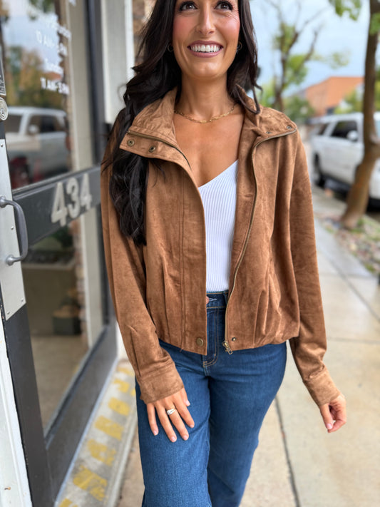 Z Supply Corin Bubble Hem Jacket- Saddle