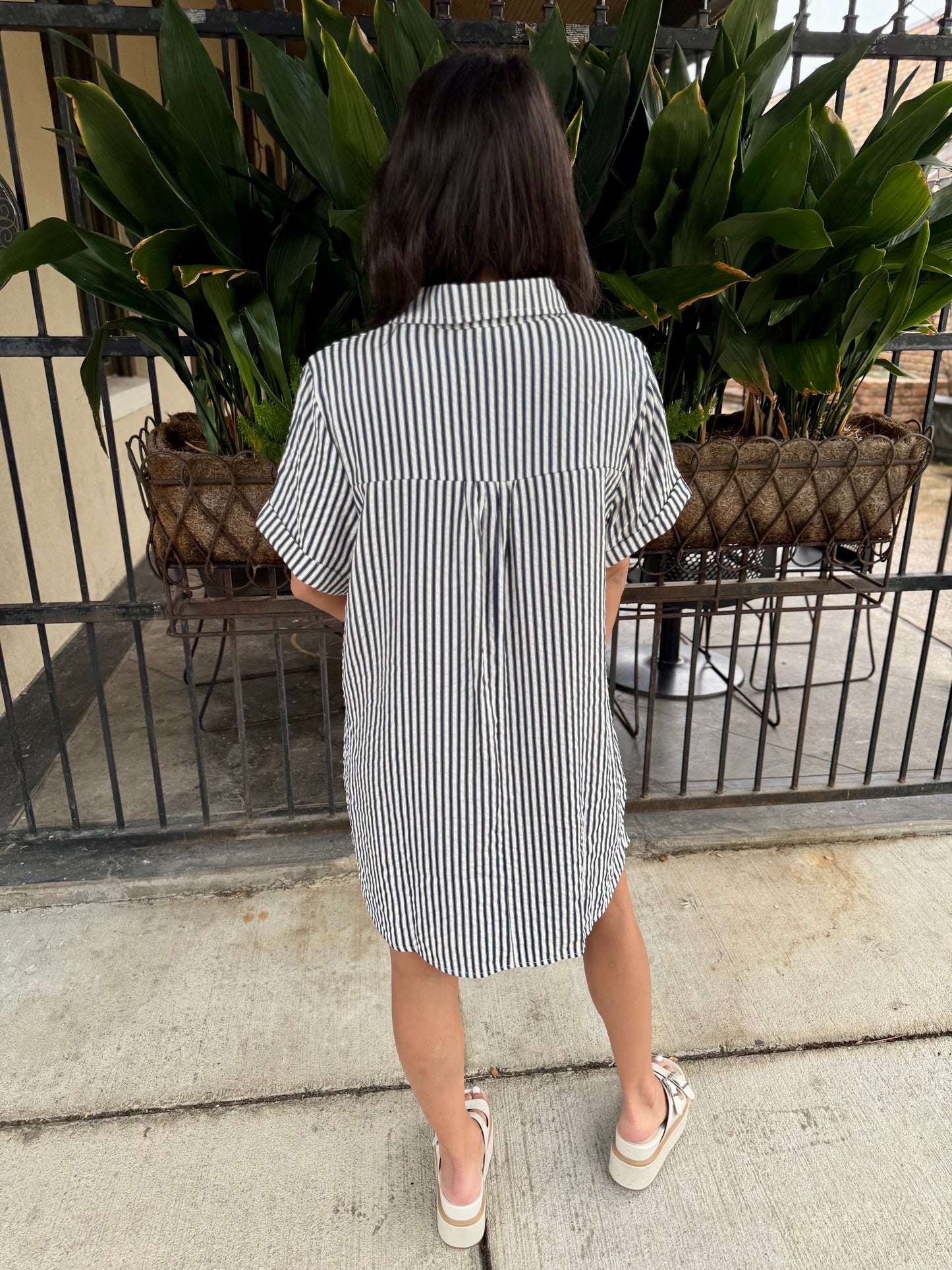 Day Striped Shirt Dress- Navy
