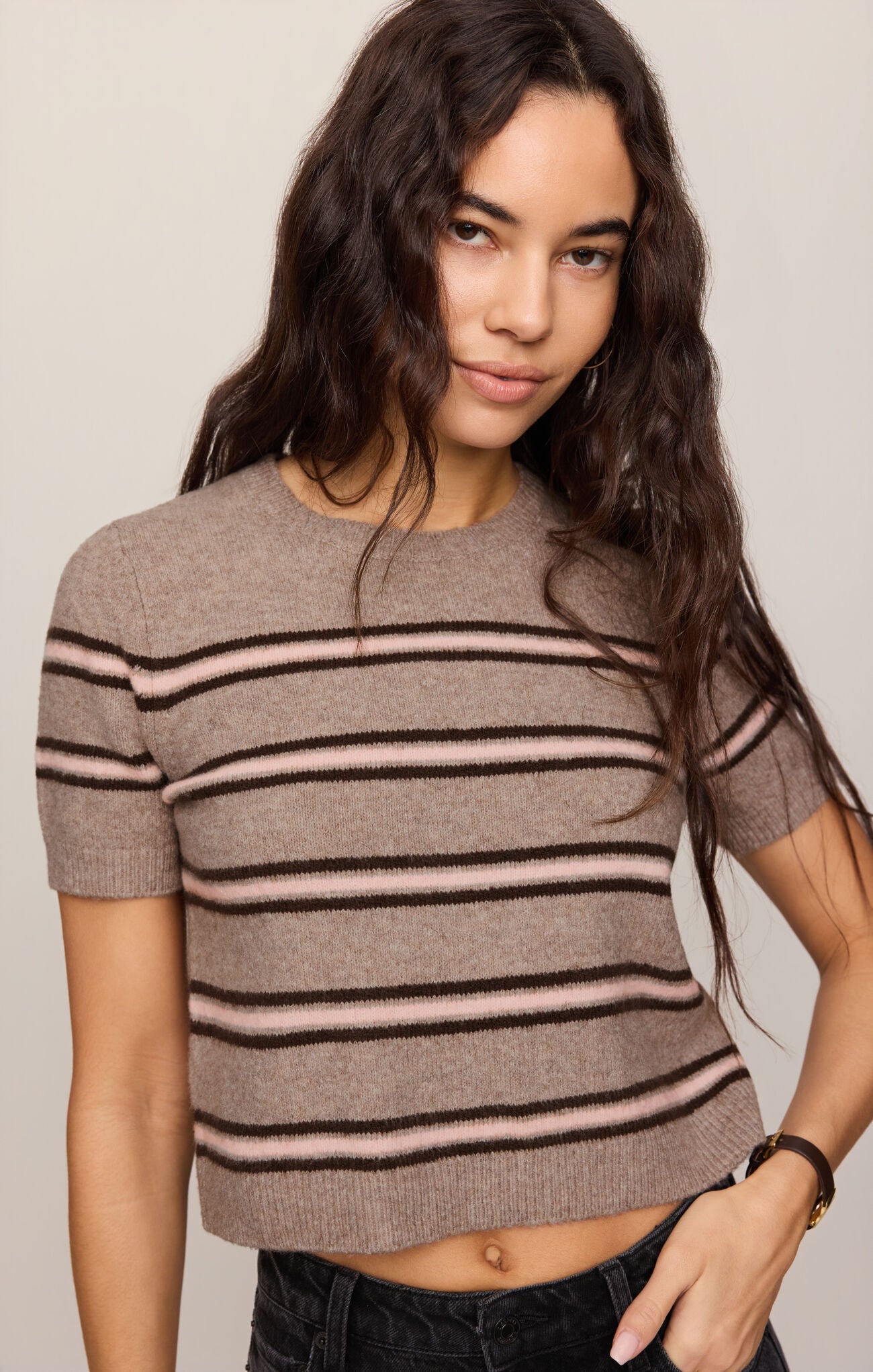 Z Supply Gatewood Stripe Sweater Top- Heather Ash