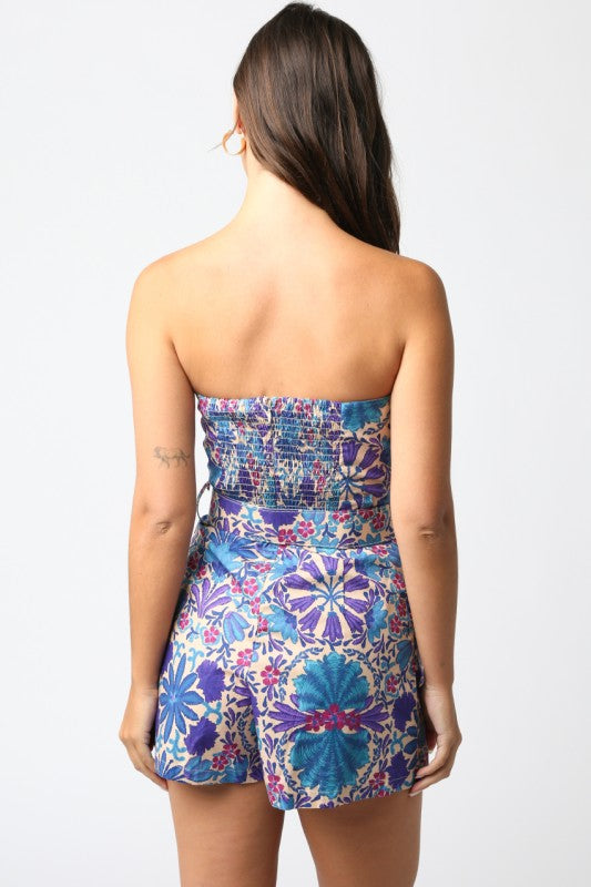 Azul Floral Romper- Cream Purple