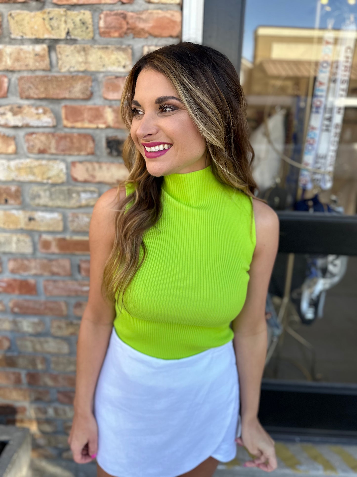 Amber Ribbed Top- Lime