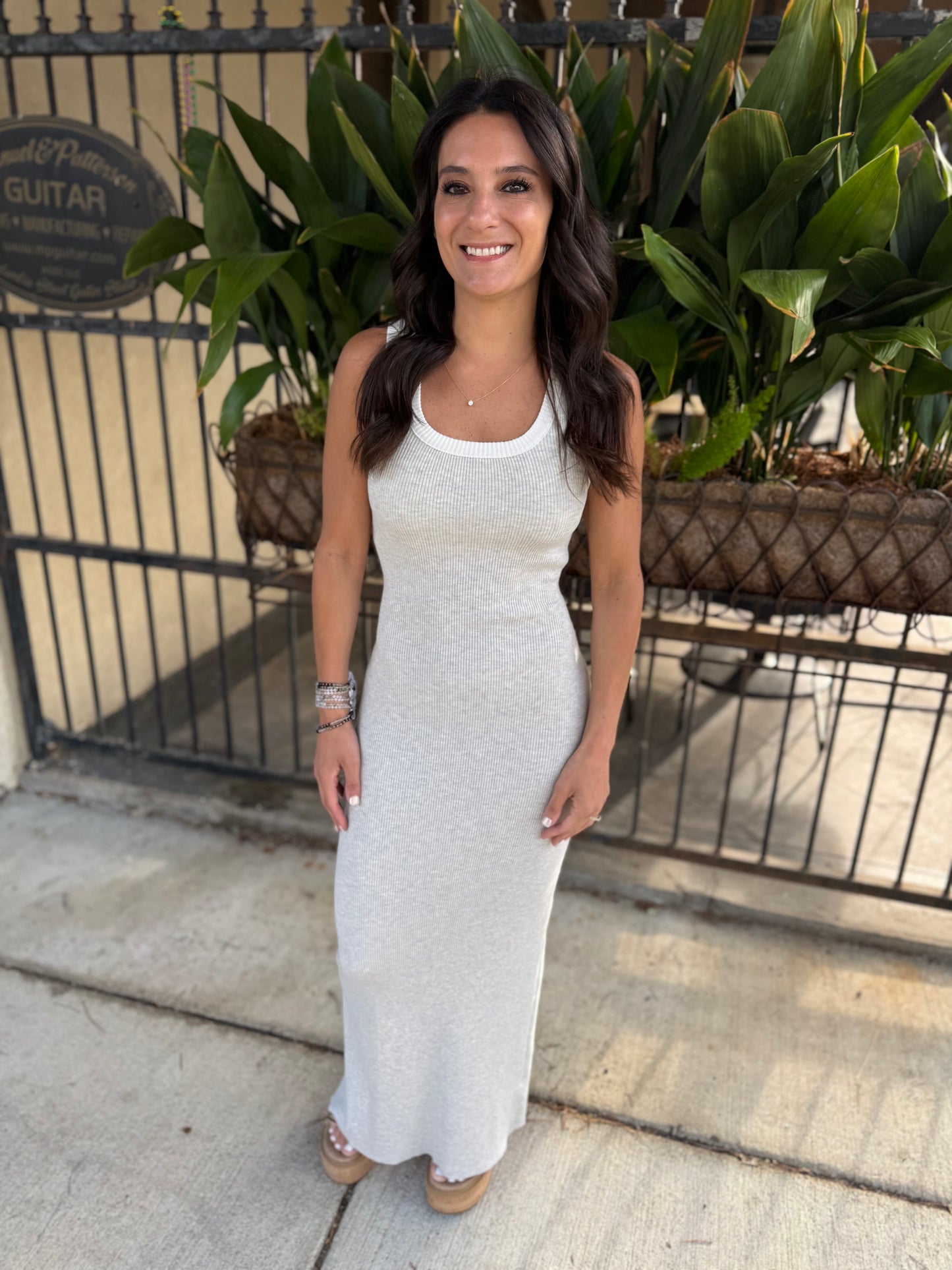 Valley Ribbed Maxi Contrast Dress- Grey