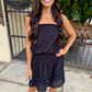 Eyelet Linen Mini Dress- Black