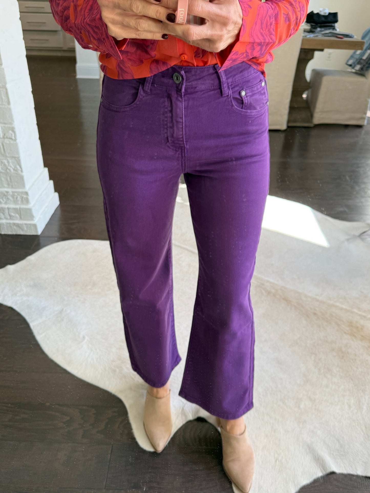 Downtown Cropped Wide Leg Denim- Purple