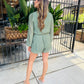 Gathering Button Up Romper- Dark Sage