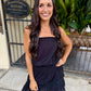 Eyelet Linen Mini Dress- Black