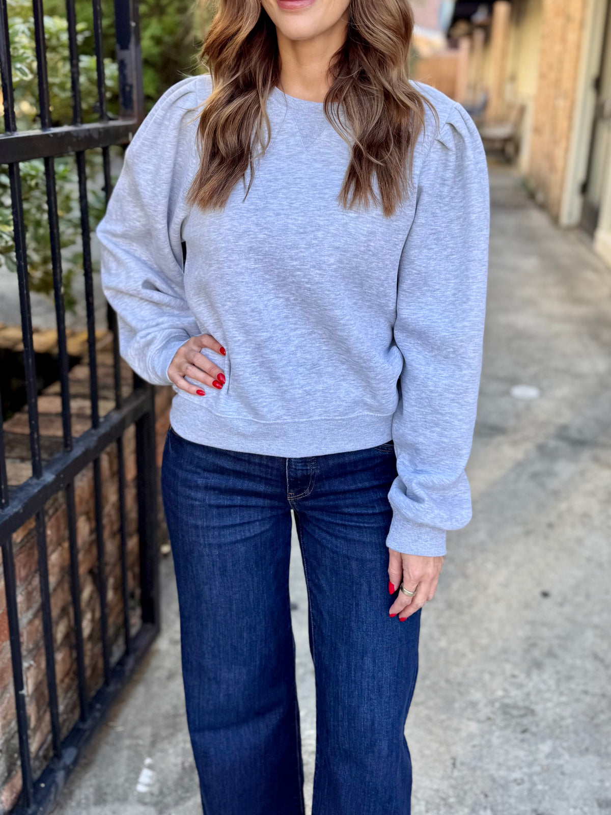 Presley Puff Sleeve Sweatshirt- Heather Gray