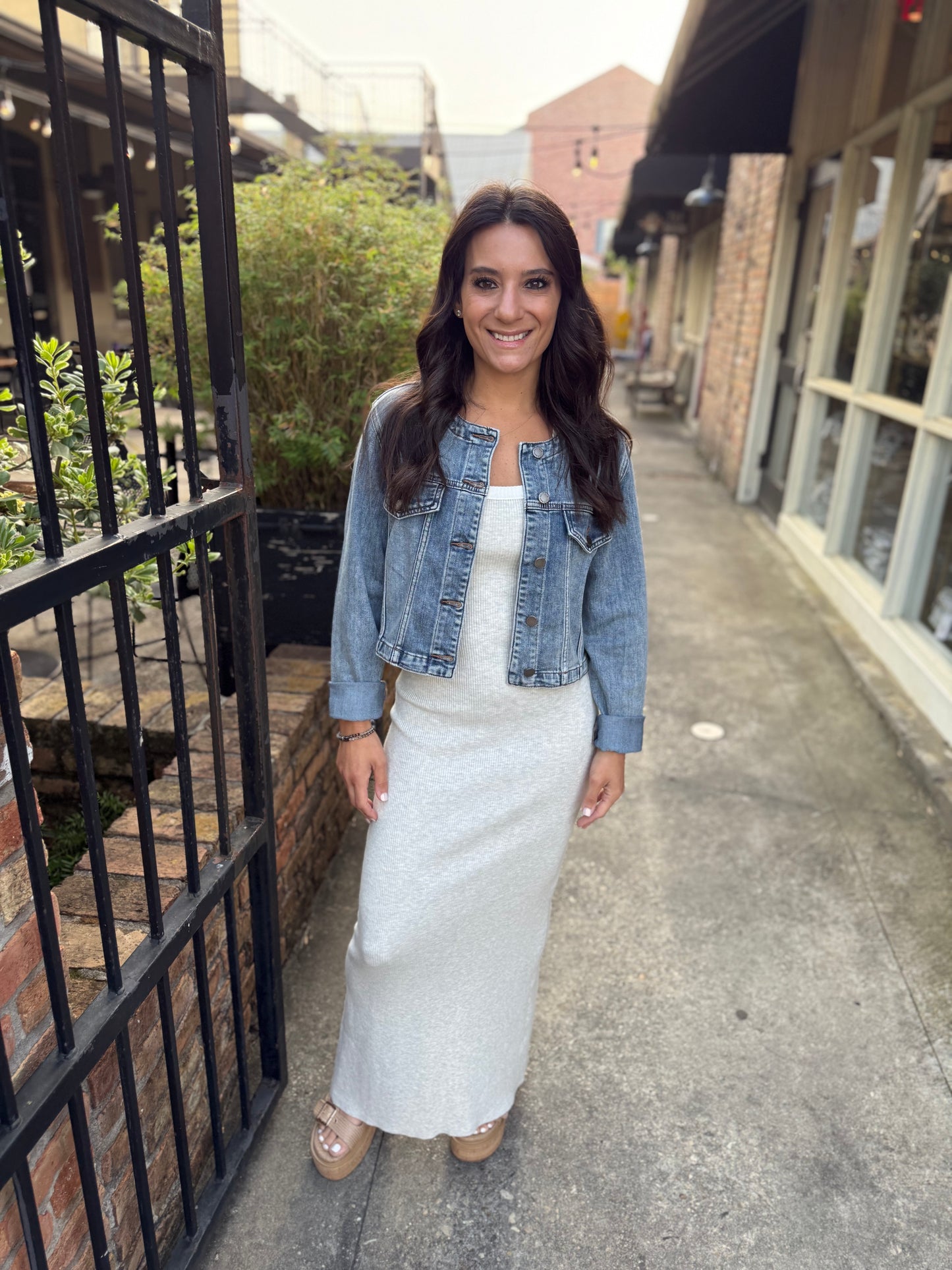 Collarless Denim Jacket