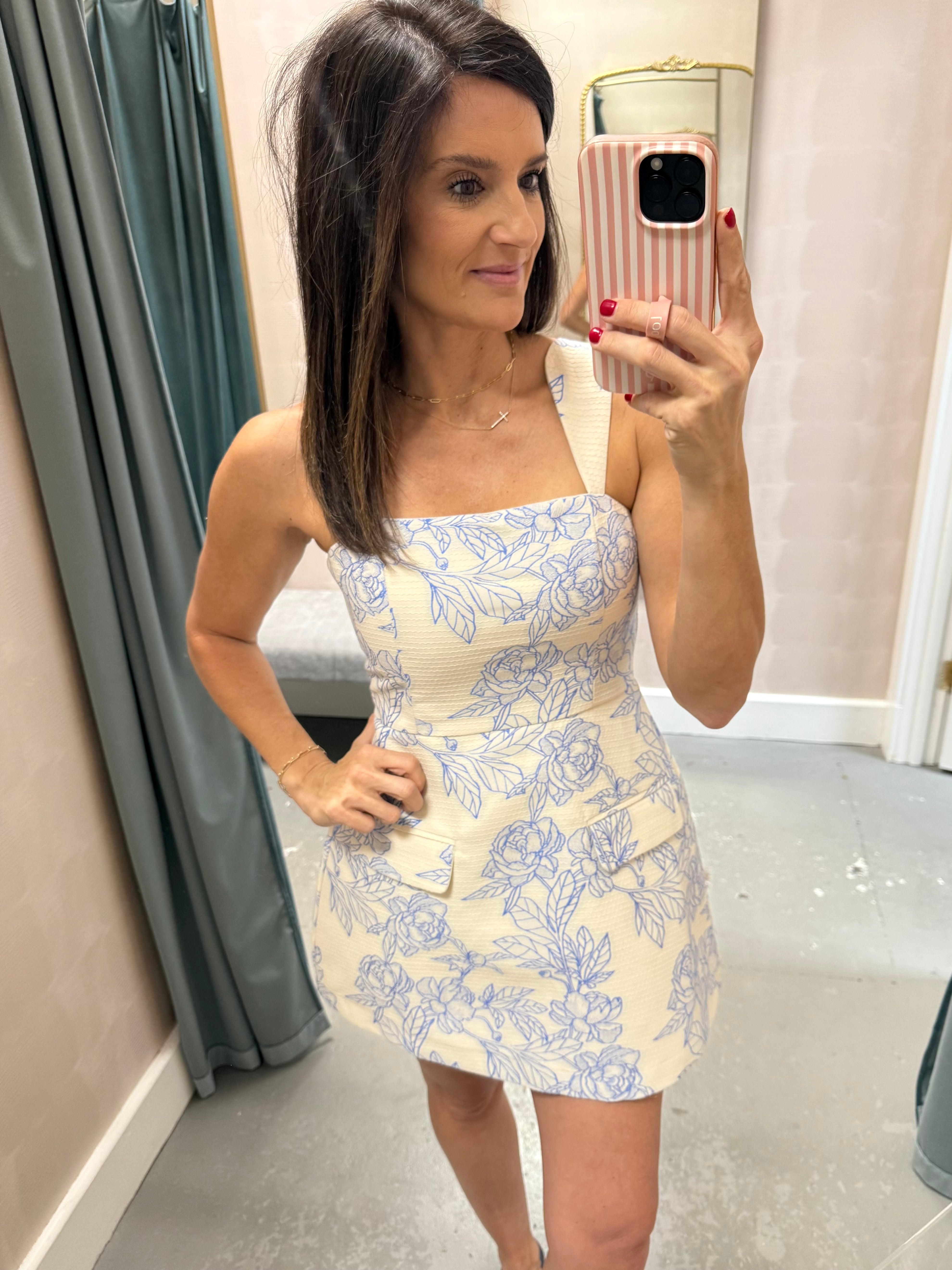 Floral Jacquard Mini Dress- Blue – Hazel Lane Boutique